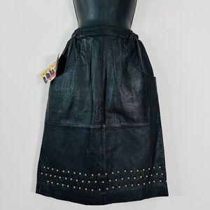 Vintage Deadstock Atlantic Beach Genuine Leather Pencil Embellished Skirt Sz XS